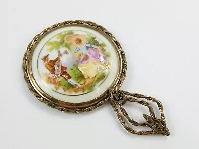 Vintage Limoges Elegant English Victorian Couple Small Hand Mirror Porcelain • $24.99