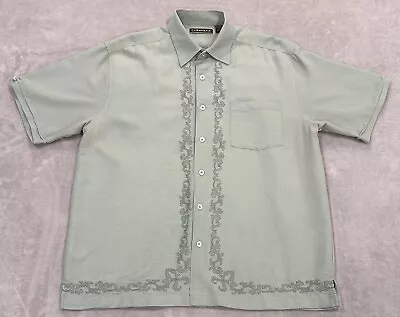 Cubavera Mens Shirt L Solid Green Short Sleeve Button Rayon Camp Cuban • $21.95