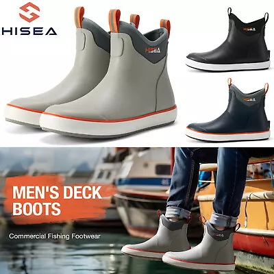 HISEA Men Ankle Deck Boots W/Steel Shank Non-Slip Waterproof Rain Boots Fishing • $54.99