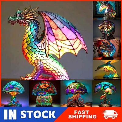 Retro Stained Glass Animal Table LampCreative Animal Stained Glass Night Light • £15.61