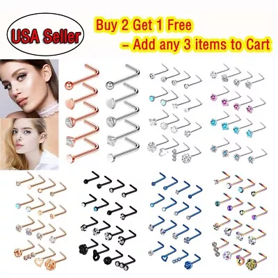 5-16pcs 20G CZ Gems Nose Ring Surgical Steel L-Shaped Studs Ear Tragus Piercing • $3.99