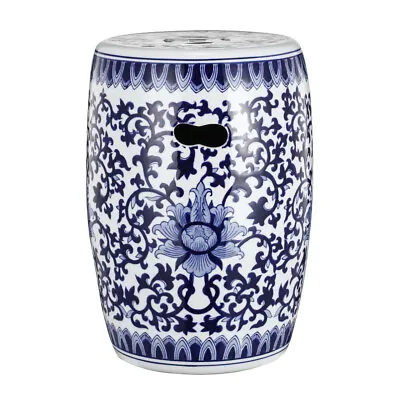 A&B Home 16  Blue And White Floral Round Ceramic Garden Stool • $104