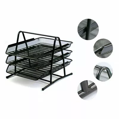  Office Filing Trays Holder Document Letter Paper Wire Mesh Storage 3 4 5 Tier • £11.99