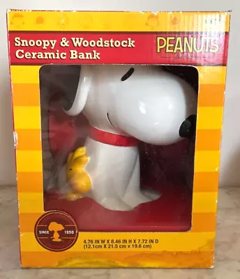 Vintage Peanuts Snoopy And Woodstock Ceramic Coin Bank - Large - No Stopper 2014 • $31.79