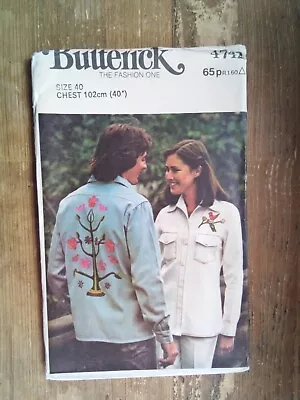 4742 Mens S40  Denim Style Shirt Jacket Uncut Vintage Butterick Sewing Pattern • £10