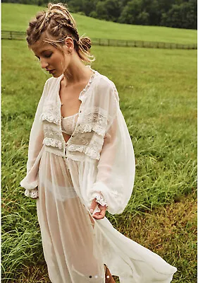 New Free People Amelia Lace Maxi Dress Size Medium Wedding Party Ivory  Slip • $149.95