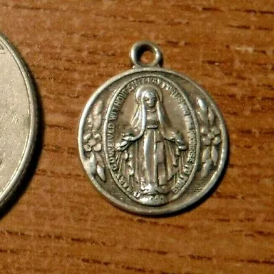  Antique Ornate Catholic Miraculous Medal Theda .925 Sterling Silver #32ac • $49.80