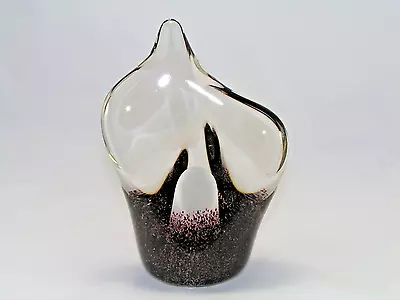 1993 Signed Randy Strong Art Glass Flame Sculpture Clear White & Brown Flecks  • $125