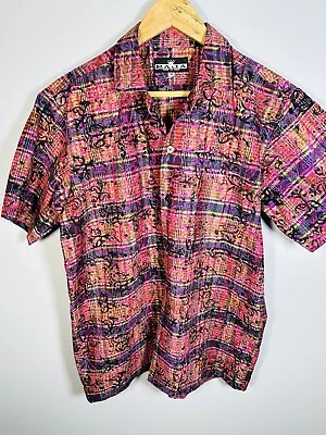 Vintage Indian Cotton Shirt Size 38 Block Print Short Sleeves • £12