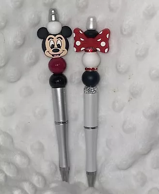 Custom Bling Mickey Minnie Mouse  Beaded Pen Set Of 2 Black Ink Free Refill • $10.99