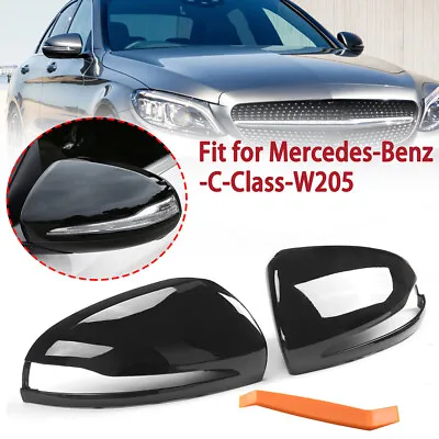 Mirror Cover Caps Gloss Black For Benz C E GLC Class W205 X253 W213 2016-2020 • $29.99