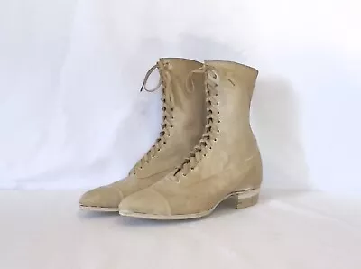 Antique Vintage Victorian High Top Lace Up Canvas Boots Shoes • $99.99