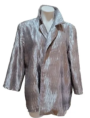 Easywear By Chico's Metallic Silver Open Jacket Size 2 (LG/12) Crinkled Collar • $12.75