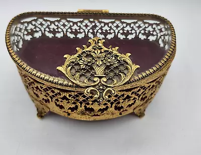 Vintage Heart Filigree 7  Vanity Antique Gold  Jewelry Casket Trinket Box • $54.99