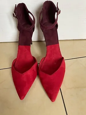 Zara Ladies Heeled Red And Burgundy Court Shoes • £18