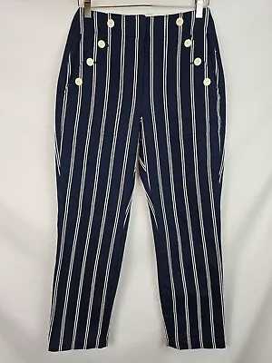 J.Crew Womens Sailor Pants Size 2 Blue White Striped Textured Buttons Ankle Pant • $42