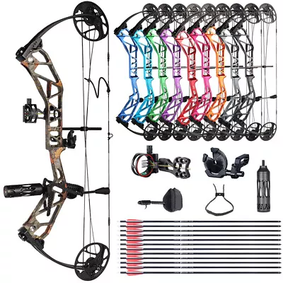 19-70lbs Compound Bow Kit Carbon Arrows Sight Archery Hunting Target Topoint • £357.77
