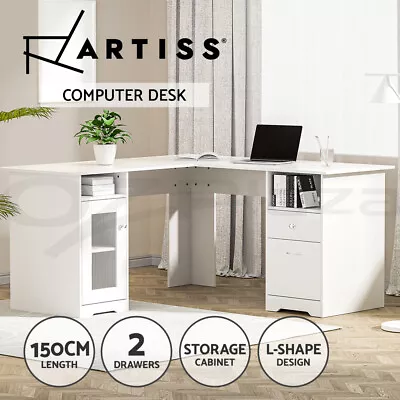 Artiss Corner Computer Desk Office Study Desks Table L-Shape Drawers Tables • $209.95