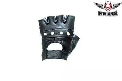 New Black Fingerless Quality Leather Gloves For Motorcycle Biker Riding • $19.75