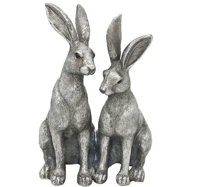 £12.95 • Buy SALE Silver Hare Ornament Pair Hares Rabbits Figure Sculpture Home Decor Gift