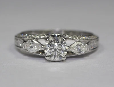 £1426.40 • Buy 18k White Gold Round Diamond And Pear Shaped Diamond Si1-G Ring 1.33ct Size 6.5