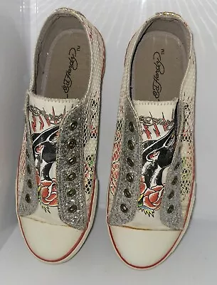 Ed Hardy Tattoo Low Tops Gorgeous Colors & Glitter! Sz 9.0 Super Clean EUC  • $35