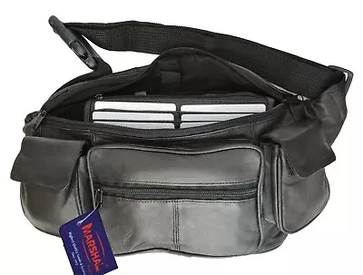 Leather Fanny Pack Belt Waist Pouch Hip Travel Purse Large Mens Womens Black • $19.99