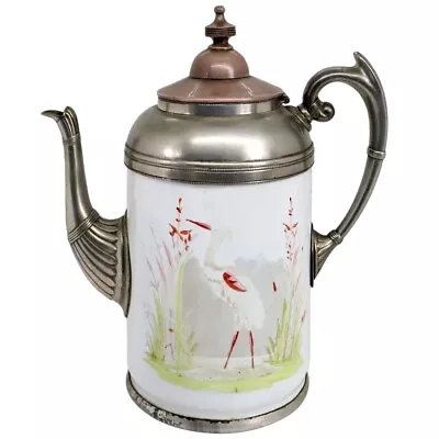 Antique American Manning Bowman & Co. Pewter Graniteware Heron Coffee Pot • $77