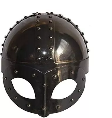 Black Plated Antique Medieval Viking Mask Helmet | Premium Quality Soldier Helm • $105