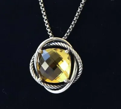 $20.50 • Buy David Yurman Sterling Silver 14mm Infinity Pendant 18  Necklace Lemon Citrine