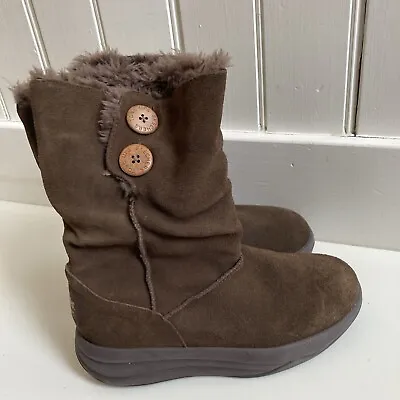 Skechers Tone Ups Suede Leather Faux Fur Lined Winter Boots Womens Size 6 Brown • $37