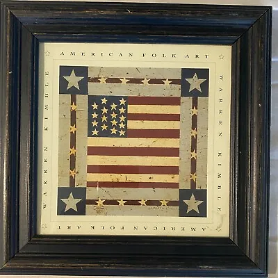 Warren Kimble American Folk Art Wood Framed Print Stars And Stripes Flag • $19.95