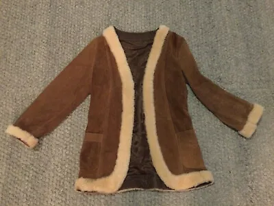 Beautiful Brown Leather Suede Coat Wool Trim  Afghan Style Kids/girls • $68