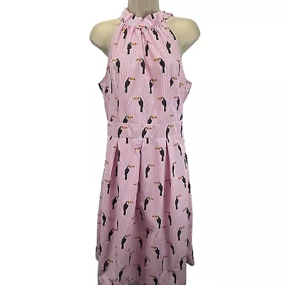 Lungo L'arno Halter Dress Small Pink Pinstripes Toucan Print Sundress Italy • $44.66