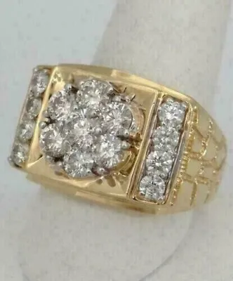 Men's Cluster 1.50Ct Round Cut Lab Created Diamond 14K Yellow Gold Pinky Ring • $90.35