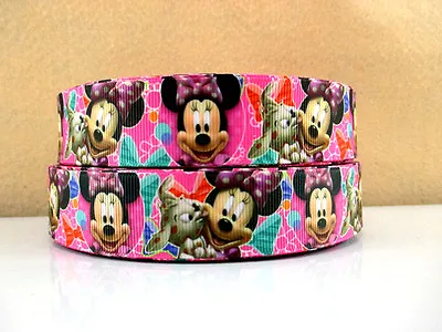 2 Metre New Pink Minnie Mouse And Dog Ribbon Size 1 Inch Headband Bows Cake • £1.19