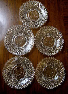 5-Old Queen VICTORIA VR Diamond PATTERN Clear GLASS Saucer PLATES • $67.95