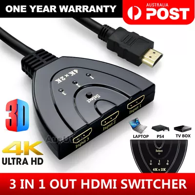 4K Ultra HD 3 Way HDMI Switch Box Splitter HDTV 1080P Auto 3 Port IN 1 OUT Cable • $7.95