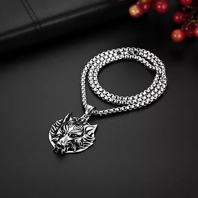 Stainless Steel Viking Fenrir Wolf Head Necklace Medallion Pendant For Men Women • $10.89