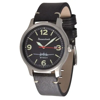 Messerschmitt Men's Quartz Aviator Watch Model BF110C-4 Vintage Leather Bracelet • $242.64