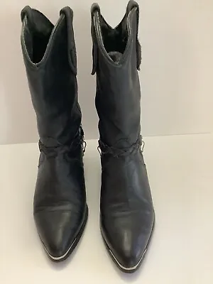 Oak Tree Farms Black Leather Cowgirl/Western Boots Women's Size 7 Pre Owned • $28.99