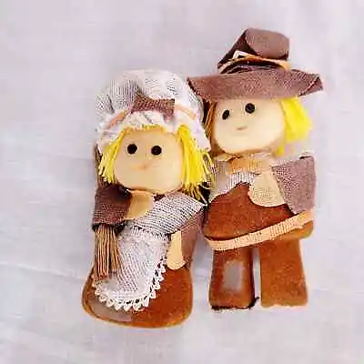Vintage Felted Thanksgiving Pilgrim Couple Miniature ~SEE DETAILS~ • $8