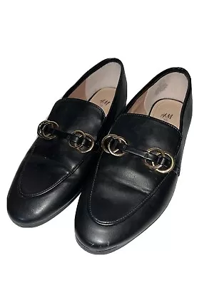 H&M Women’s Black Loafers Gold Buckle US Size 7 UK Size 5 Euro Size 38 • $24.99