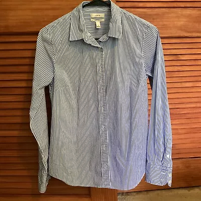 Excellent Womens J.crew   Stretch Perfect  Blue & White Pinstripe Shirt   Size S • $14
