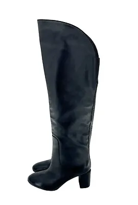 Via Spiga Nair Knee High Boots Tall Black Leather Heeled SZ 7 New $495 SH30 • $159.20