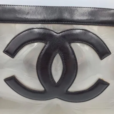 Chanel CC Logo Clear Vinyl PVC Clutch Bag Vintage Used From Japan • $852