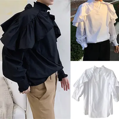 Men Retro Steampunk Ruffled Shirt Tuxedo Blouse Victorian Halloween Costume • $47.41