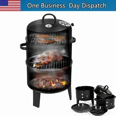 $80.67 • Buy 3 In 1 Charcoal Vertical Smoker Grill BBQ Roaster Steel Barbecue Cooker Outdoor