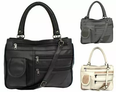 Handbag Classic Womens Ladies Leather Look Shoulder Organiser Black Tote • £11.99