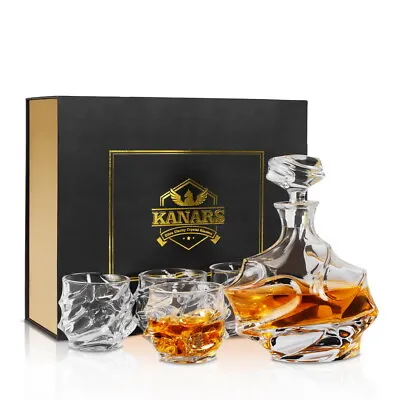 KANARS Whiskey Decanter Set W/ 4 Bourbon Glasses Liquor Vodka Bottle Dad Gift • $64.39